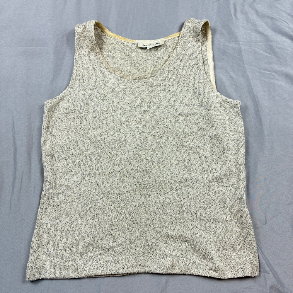 St. John Tank Top Womens Small Beige Black Marled Knit Shell Sleeveless Classic